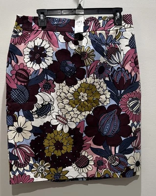 ANN TAYLOR NWT Floral Purple Pink Mix Skirt Size 12 Knee Length Lined Stretch - Image 1 of 4