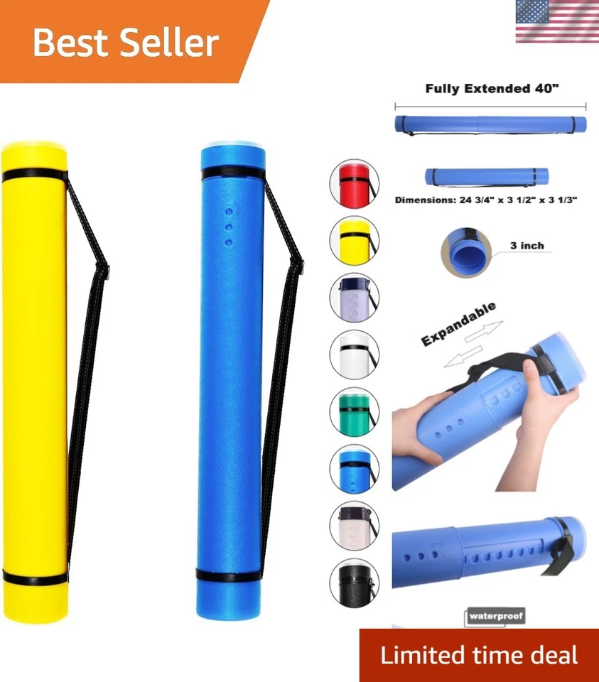 2-Pack Extendable Poster Tubes 24.5” to 40” with Shoulder Strap - Blue & Yellow - Image 1 of 4