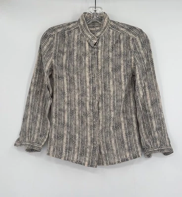 Christian Dior Ivory Gray Floral Silk Blouse Top Mandarin Collar Long Sleeve - Image 1 of 4