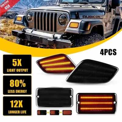 For 1997-2006 Jeep Wrangler TJ Smoke Bumper Turn Signal Fender Side Marker Light - Imagem 1 de 4
