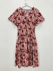 Portmans Midi Dress Women AU 14 Red Floral Elastic Waist Casual Party - Foto 1 di 12