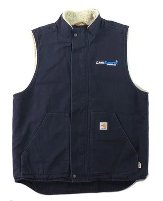 CARHARTT US Men’s Large Tall FLAME FIRE RESISTANT Navy Sherpa Lined Vest - Image 1 of 4