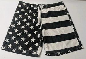 Faded Glory Swimming Trunks Men's M (32-34)  Black White Flage Pattern Beach  - Picture 1 of 6