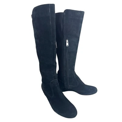 Rockport Black Suede Stretch Knee High Tall Wedge Boots Size 6.5 - Image 1 of 4