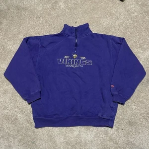 Minnesota Vikings Sweatshirt Mens Large Purple NFL Football Quarter Zip Pullover - Picture 1 of 4