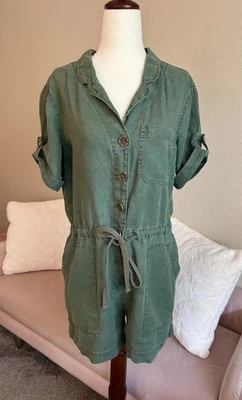 Pantalones Cortos Sanctuary Mameluco 100% Lino Verde Oliva Cordón Cintura Mujeres XS Utilidad Foto 1 de 4