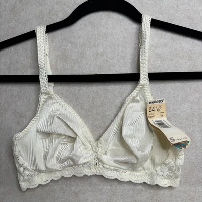 Warners Body Slicks 2017 Bra White Lace Trim Wireless 34 A-B-C New NWT VTG 90's - Image 1 of 4