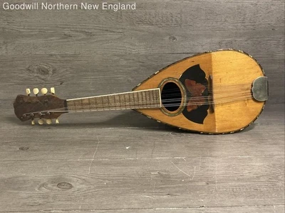 Mandolina Bowlback de 8 cuerdas de colección sin marca instrumento musical folclórico reparado Foto 1 de 4