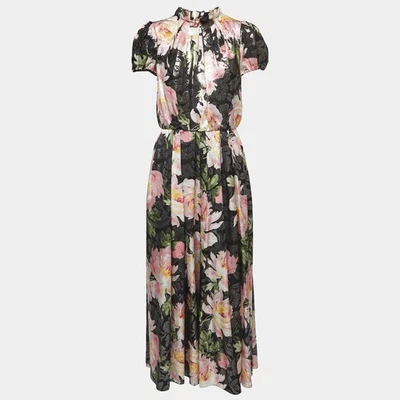 Dolce Gabbana Black Floral Jacquard Silk Maxi Dress M - Image 1 of 4