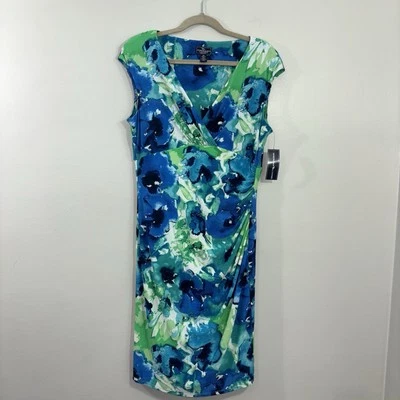 Vestido American Living Para Mujer 14 Azul Verde Sobrepelliz Cuello Lado Acanalado ¡NUEVO CON ETIQUETAS! Foto 1 de 4