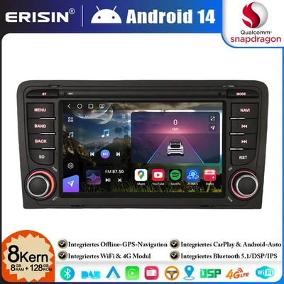 Qualcomm Android 14 8+128GB 8-Kern DSP Autoradio Wifi für AUDI A3 S3 RS3 RNSE-PU - Bild 1 von 4