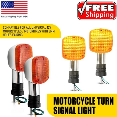 2 pair Turn Signal Chrome Light Mount Blinker LED For Universal All Motorcycles - Image 1 of 4
