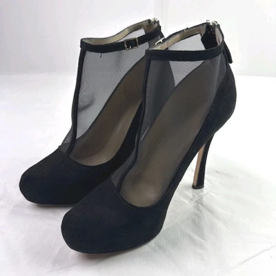 Sapatos femininos Kate Spade plataforma salto malha camurça zíper tamanho 8B Itália preto - Imagem 1 de 4