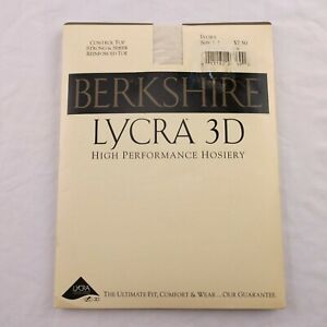 Berkshire Lycra 3D Control Top Pantyhose Size 1-2 Ivory Reinforced Toe USA Made