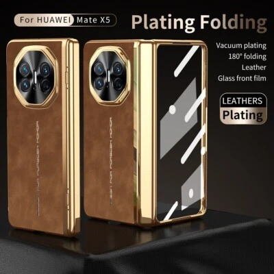 For Huawei Mate X3 X5, Luxury Hybrid Retro Leather Plating Glass Film Case Cover - Image 1 of 4