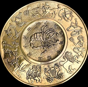 Schale Platte Messing Tierkreis Sternzeichen zodiak 37cm vintage tolle präsenz - Bild 1 von 5