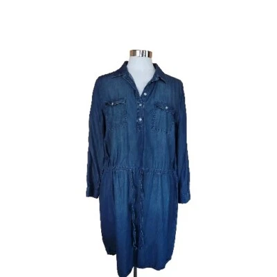 Vestido Gloria Vanderbilt Talla L Cambray Denim Manga con lengüeta enrollable Cordón Cintura Foto 1 de 4