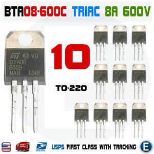 10pcs BTA08-600 Triac BTA08-600C 8A 600V TO-220 Sensitive Gate