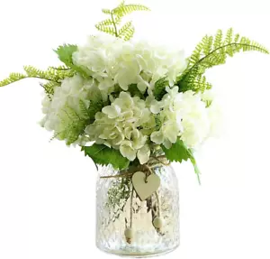 Silk Hydrangea Flower Bouquet in Vase, Faux Flower Arrangement with Vase for Hom - Picture 1 of 5