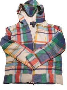 Polo Ralph Lauren Sweater Kids Size 8 Multicolour Plaid Zip Up Long Sleeve - Picture 1 of 7