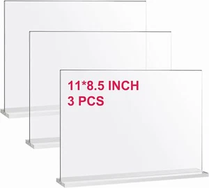 Acrylic Sign Holder 11 x 8.5 Inch 3 Pack - Clear Display Sign Stand for Store Si - Picture 1 of 6