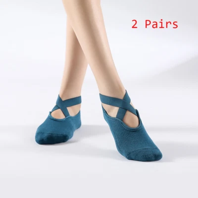 2 PIEZAS Calcetines de Yoga para Mujer Empuñaduras y Correas Antideslizantes Ideal para Baile de Pilates Foto 1 de 4
