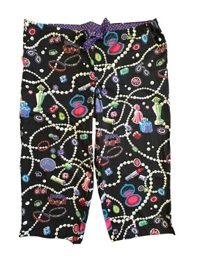 Pantalones de pijama de algodón para mujer Nick & Nora XL recortados joyas maquillaje perlas Foto 1 de 4