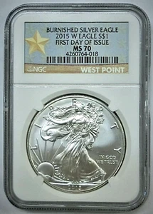 2015-W Burnished $1 American Silver Eagle NGC MS70 First Day of Issue WPS⭐018⭐ - Picture 1 of 4