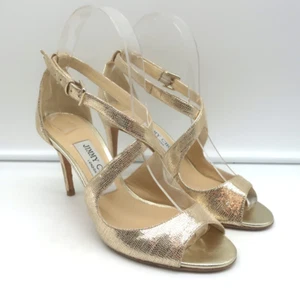 Jimmy Choo Crisscross Sandals Emily Gold Cracked Leather Size 35.5 - Picture 1 of 11