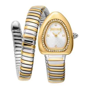 £225 JUST CAVALLI Designer Gold & Silver Tone Diamante Signature Snake Watch - Picture 1 of 5