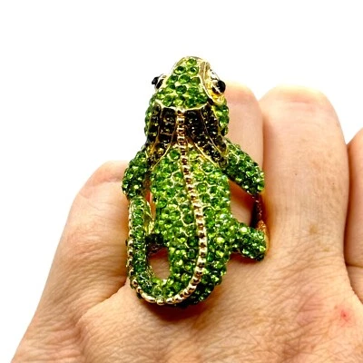 Nuevo con etiquetas Anillo Lagarto Cameliano Tono Dorado Talla 10 Estrás ¡Declaración Grande!   Foto 1 de 4