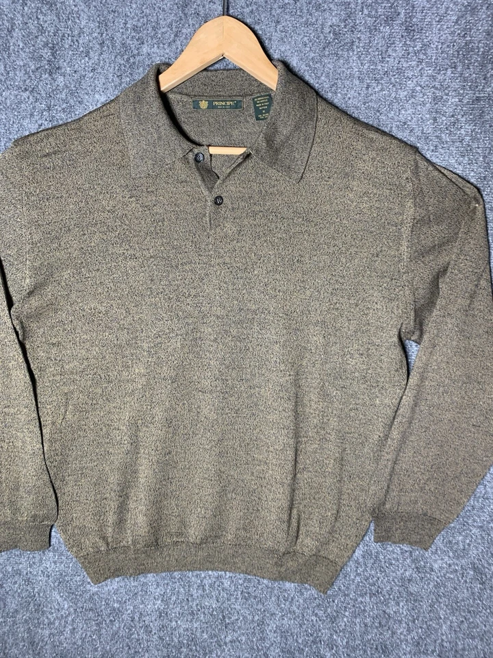 Principe Long Sleeve Merino Wool Italy Made Polo Sweater Medium Pullover Green - Image 1 of 4