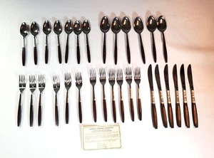 Vintage 70's Interpur Coronado Faux Wood Scroll Flatware 30 piece 6 sets - Picture 1 of 15