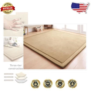 Ultra-Soft Coral Velvet Toddler Play Rug - Non-Slip 4'11" x 4'11" for Nurseries - Picture 1 of 9