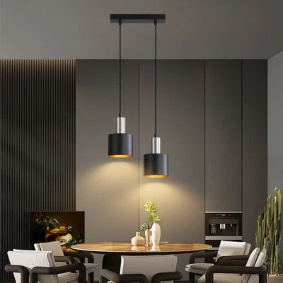 E27 Schwarz Pendelleuchte 1/2/3 Flammig Rund/Gerade Hängelampe Esszimmer Küche - Bild 1 von 4