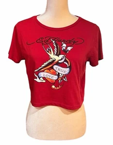 Ed Hardy Shirt Swallow Bird True Love Graphic Baby Tee Crop Red Women’s Size XL - Picture 1 of 6
