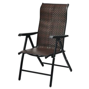 Patio Rattan Folding Chair with Armrest - Color: Brown - Picture 1 of 5