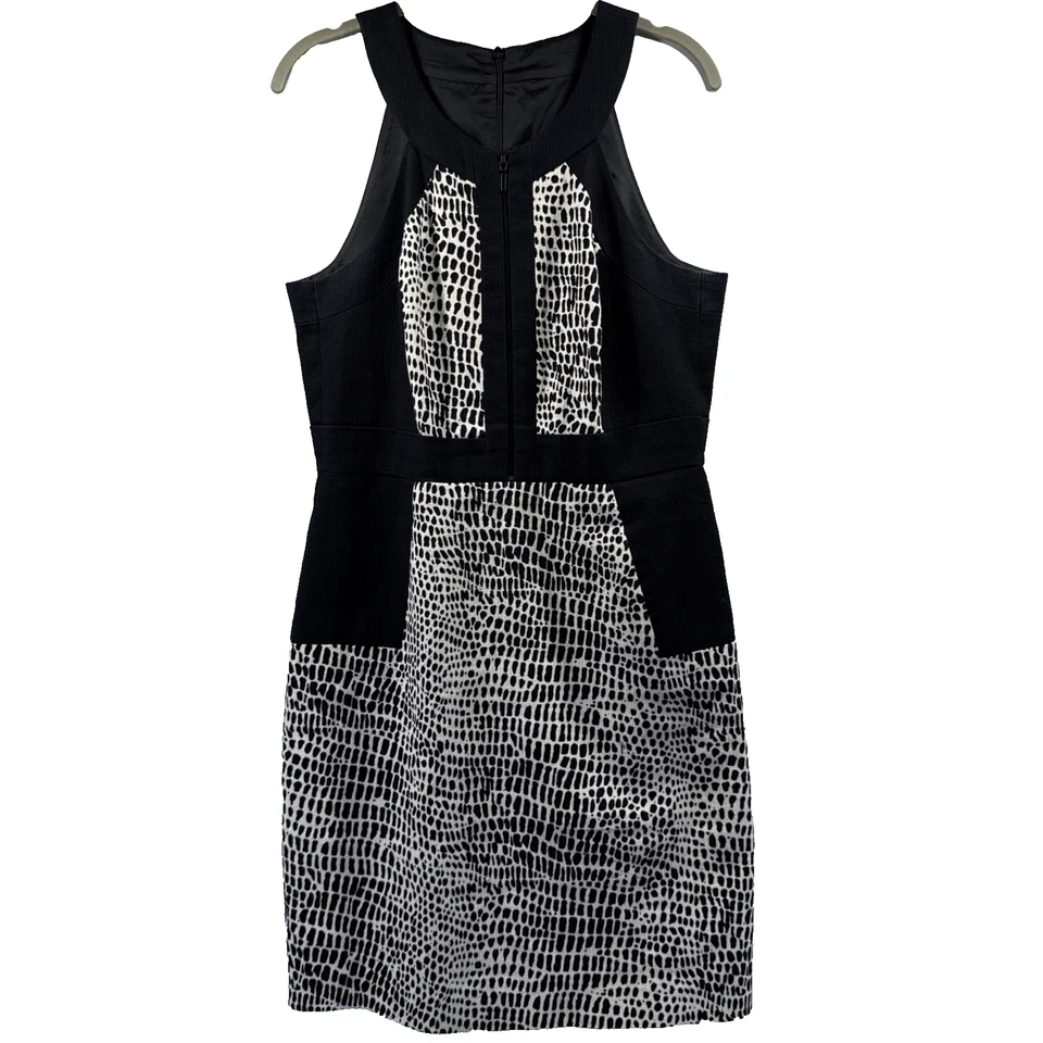 Trina Turk Women's Dress Size 10 Black White Artsy Knee Zipper Lined Snake - Image 1 of 4