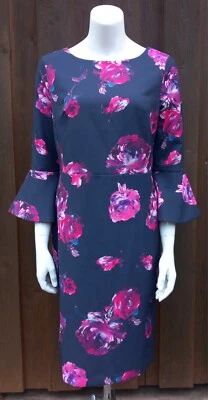 ALBA MODA Kleid 40 42 schwarz pink Rosen 3/4 Ärmel Trompetenärmel Futter - Bild 1 von 4