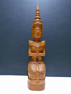 Figura de Buda tailandés de madera tallada de colección arrodillada y rezando 13 1/4" de alto usada en excelente estado Foto 1 de 4