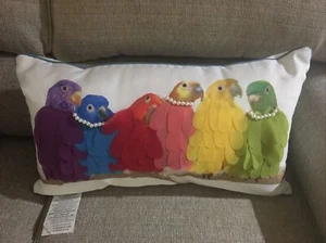Parrot Pillow With 6 Parrots and Pearls 22" Polyester Fiber NEW WITH TAGS - Picture 1 of 8