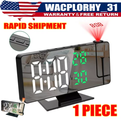 7.8" LED Digital Projector Projection Snooze Dual Alarm Clock Timer USB A+ - Image 1 of 4