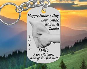 FATHERS Day Keychain Gift, Sons First Hero, Daughters First Love, Personalized! - Picture 1 of 3