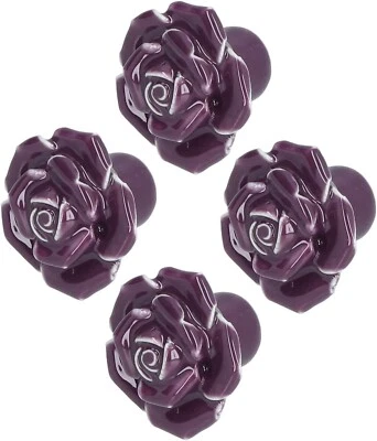 Rose Flower Ceramic Drawer Knobs Pink Cabinet Pulls Knob Handles 4 Pieces Set - Image 1 of 4