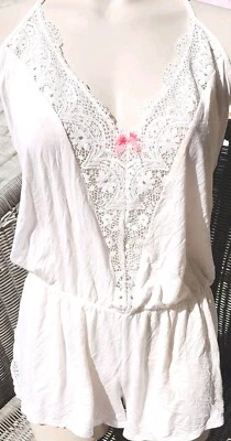 Victorias Secret Raro Vintage Peluche Pantalones Cortos Mameluco M Marfil Encaje Mono Suave Foto 1 de 4