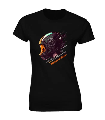 FRUIT OF THE LOOM / GILDAN ROAD WARRIOR MOTORCYCLE HELMET LADIES T SHIRT MOTORBIKE BIKER COOL DESIGN GIFT