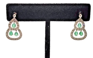 Gorgeous Diamond Emerald & 14K White Gold Dangle Chandelier Earrings - Picture 1 of 7