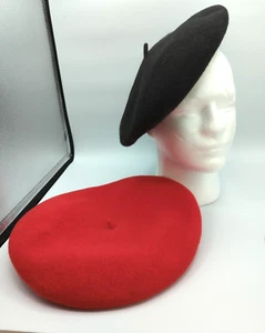 Women French Style wool Warm Beret Cap set of 2 black & red - Picture 1 of 4