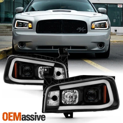[Halogen] Fits 2006-2010 Dodge Charger Sedan Black DRL LED Projector Headlights - Image 1 of 4