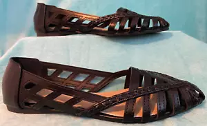 Ollio Damenschuhe schwarz Leder geflochten geflochten flach Größe 7,5 - Bild 1 von 13